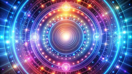 Abstract wallpaper featuring interconnected circular patterns with vibrant light effects