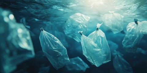 A bunch of plastic bags floating in the ocean
