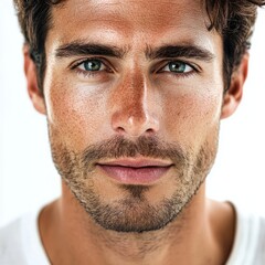 Obraz premium Radiant 35-Year-Old Man with Youthful Skin - Isolated on White Background