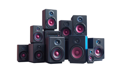 Stacked Audio Music Speakers Isolated on transparent Background