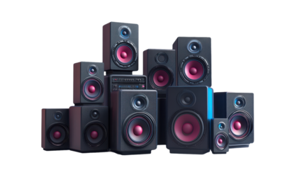Stacked Audio Music Speakers Isolated on transparent Background