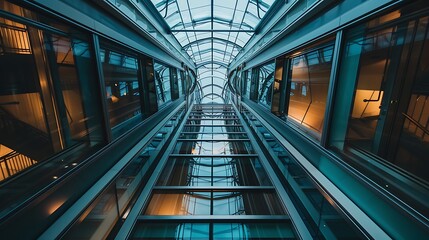 Glass tubular elevator in modern.