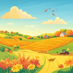 Cartoon Countryside Farm Scene: Business Background Stock Illustration