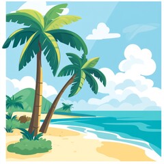 Obraz premium Cartoon Island Scene: Business Background Image with Flat Shapes and Vibrant Colors