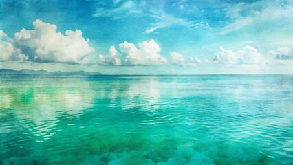 Obraz premium Serene ocean view with vibrant turquoise waters and fluffy clouds.
