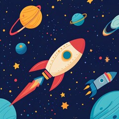 Cartoon Outer Space Scene: Flat Design Stock Images for Business Backgrounds