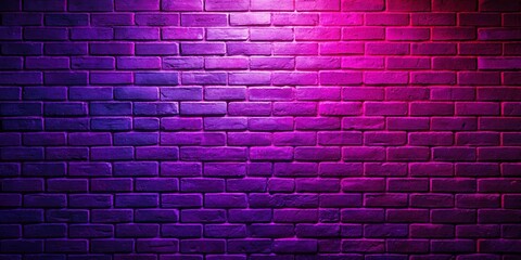 Vibrant neon lit brick wall with purple hue in a dark room