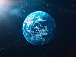 Obraz premium Planet Earth visualization with augmented reality Transparent planet Earth in studio drawing in blue colors