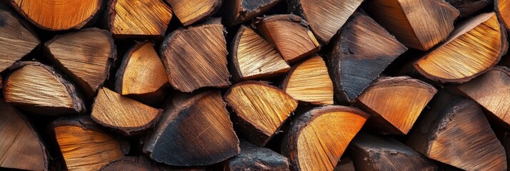 Stacked Firewood Logs are Prepared and Ready for Winter Use in a Charming Rustic Setting
