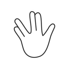 Line art vector illustration of the Vulcan salute hand gesture, symbolizing greeting and peace.