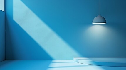 Obraz premium Modern Minimalist Interior with Blue Color Palette and Dramatic Lighting