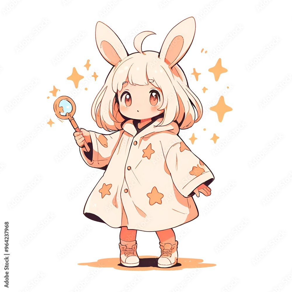 Poster cute bunny girl with magic wand