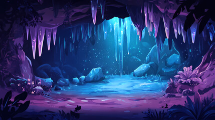 Fototapeta premium Ancient mystical cave: hidden secrets and enchanted pathways. Crystal Cave. Illustration