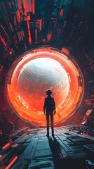 Obraz premium 78. A person standing in a spaceship, futuristic expression
