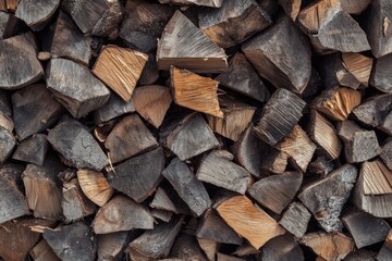 Fototapeta premium Textured Close Up of Stacked Natural Wood Logs, Perfect for Rustic Backgrounds and More