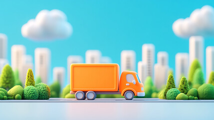 3D cartoon orange transport van illustration
