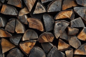 Fototapeta premium Textured Close Up of Stacked Natural Wood Logs, Perfect for Rustic Backgrounds and More