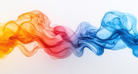 Obraz premium Flowing blue, orange, and red smoke lines on a white background.