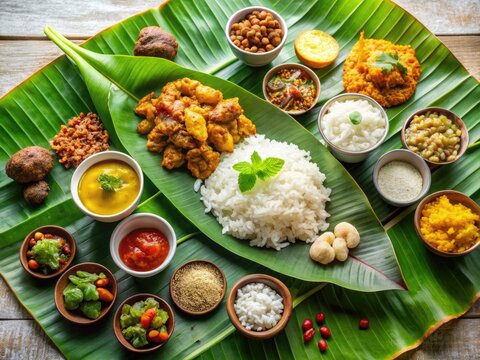 A Variety Of Traditional Kerala Dishes Served On A Banana Leaf, Showcasing The State'S Culinary Heritage.