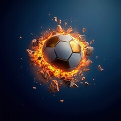 Naklejka premium Explosive Soccer Ball in Fiery Motion