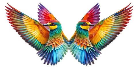 Fototapeta premium A Vibrant And Detailed Image Featuring A Pair Of Colorful Bird Wings Spread Gracefully Against A White Background.
