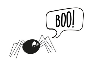 A cute spider says Boo! Illustration on transparent background
