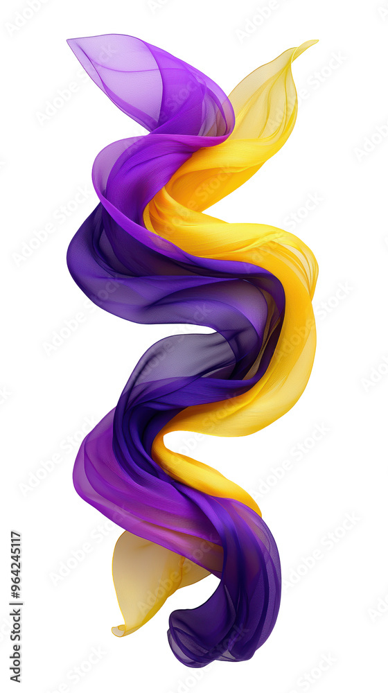 Wall mural purple and yellow flowing fabric with elegant movement, featuring translucent layers and soft, smoot