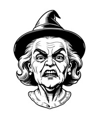 Halloween character face isolated on transparent background. Hand drawn vector illustration in comic style.