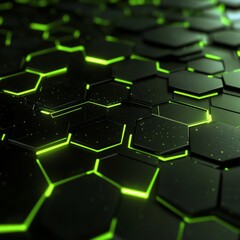 Fototapeta premium Neon Green Hexagon Grid: Futuristic Digital Background