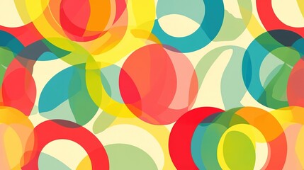 Obraz premium Vibrant abstract pattern featuring overlapping circles and leaves in a cheerful color palette