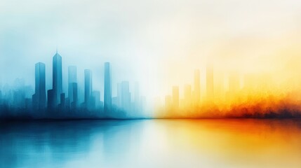 Fototapeta premium Acrylic painting of a cityscape during rain, displayed in an urban apartment, calming atmosphere