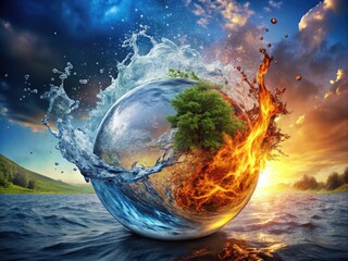 Captivating Image Showcasing The Harmonious Interplay Of Water, Earth, Air, And Fire, As Nature'S Elements Intertwine In Perfect Balance.