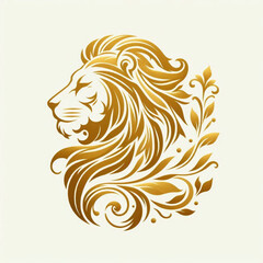 a stylized, artistic of a lion’s head in gold colours.