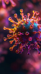 Illuminated Complexity: Intricate Macro View of Vibrant Virus Particle, Cautionary Wonders