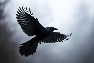 Obraz premium Beautiful black raven, crow in flight
