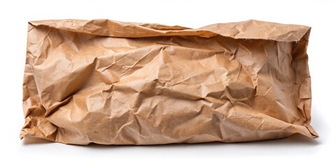 Close-Up Of A Brown Paper Food Bag Wrinkling, Presenting A Blank Space For Text Or Graphics.