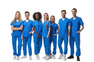 Fototapeta premium Group of smiling healthcare professionals in scrubs