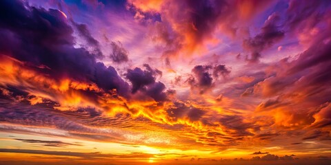 Fototapeta premium Vibrant sunset with dramatic purple and orange clouds over horizon