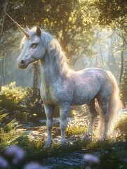 Obraz premium Mesmerizing Iridescent Unicorn Enchanting in Glowing Digital Art