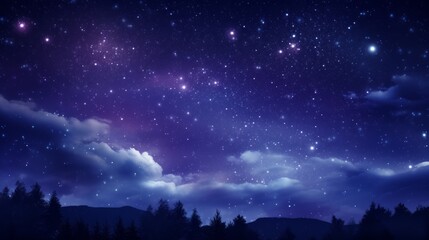 Fototapeta premium Fantastic night landscape with bright arched milky way, purple sky with stars. Neural network ai generated art