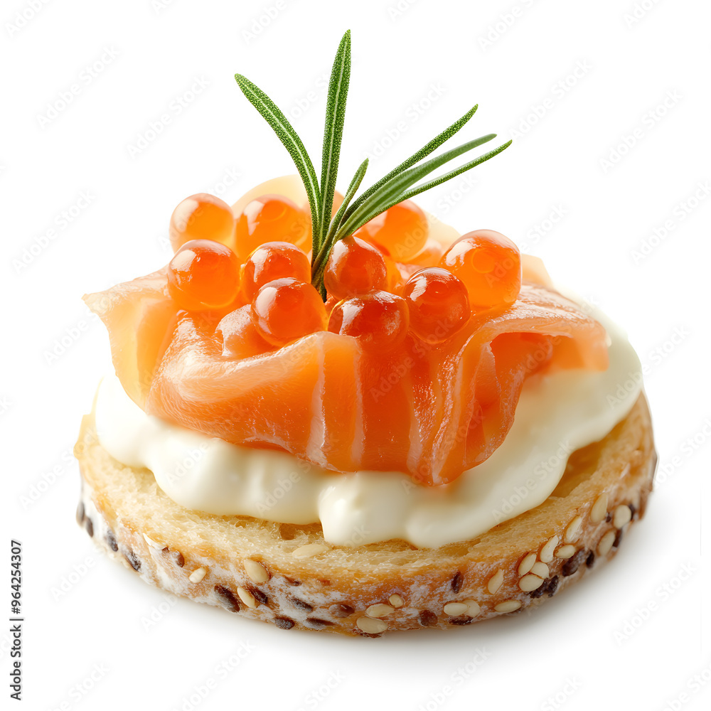 Wall mural canapes with red salmon and cream cheese isolated on white background