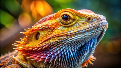 Obraz premium Close-Up Photograph Of A Colorful Bearded Dragon With Vibrant Scales And Attentive Eyes In A Natural Setting