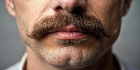 Obraz premium Close-Up Photo Of The Lower Half Of A Clean-Shaven Face With A Thick, Well-Trimmed Mustache