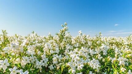 Fototapeta premium Field of White Flowers Under Blue Sky
