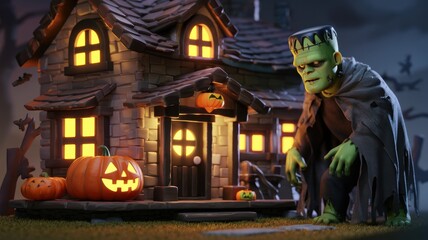 halloween scene with pumpkin