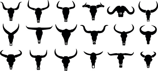 Bull skull head silhouette vector illustration set