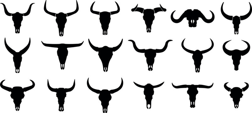 Bull skull head silhouette vector illustration set
