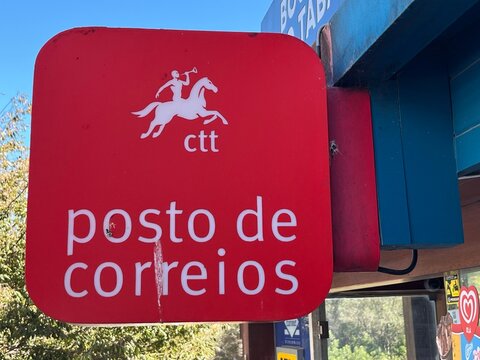 Portim&atilde;o, Portugal, September 9. 2024, sign or lettering of posto de correiros ctt, CTT - Correios de Portugal, SA is a Portuguese service company specializing in postal, parcel and banking services.