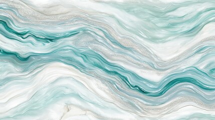 Obraz premium Abstract teal and white marbled design with fluid patterns and subtle sparkling details in a modern artistic style