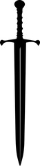 Silhouette of a Medieval Sword Against a White Background